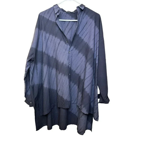 Pas De Calais Womens Button Front Crew Neck Oversized Cotton Blue Tie Dye Sz 34 - Picture 1 of 6